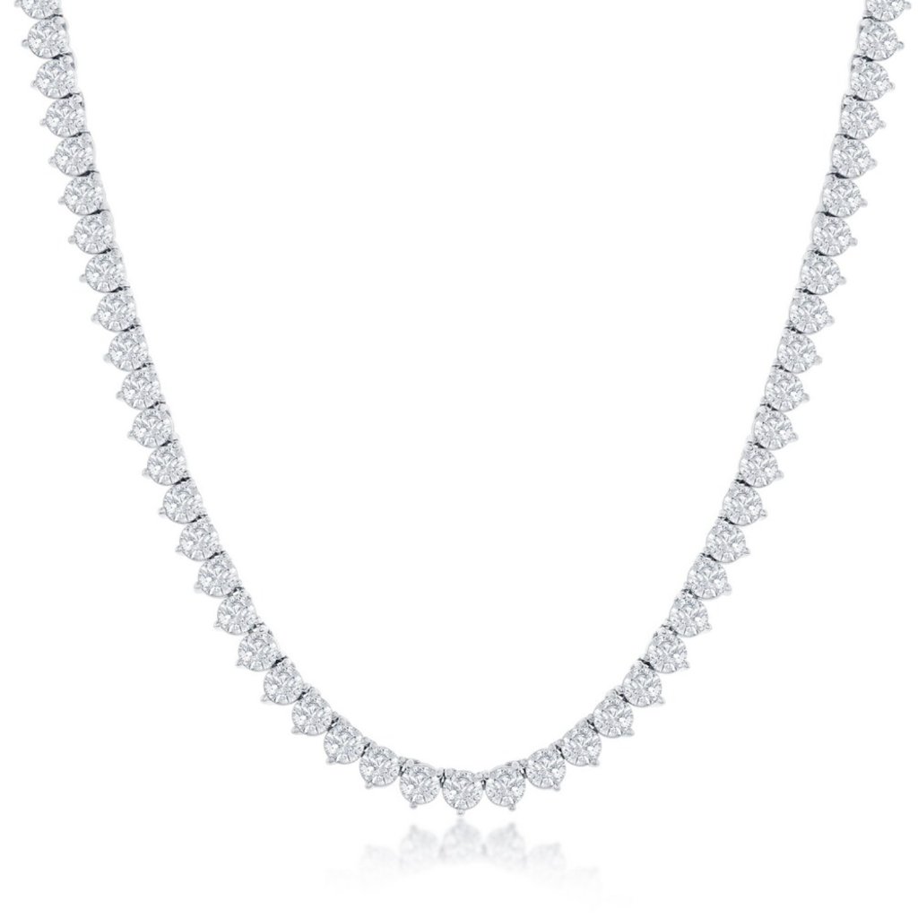 Stunning Sterling Silver Cubic Zirconia Tennis Necklace